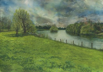 De Theems vanuit Buccleuch Gardens (aquarel, gouache en grafiet op papier) door Simon Neville