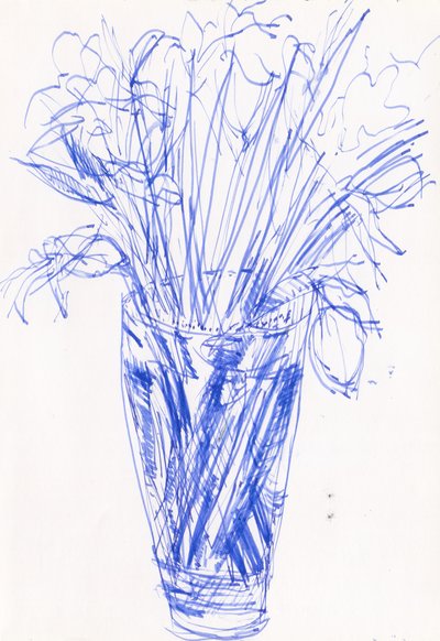 Vaas met bloemen, 2016 (inkt op papier) door Simon Neville