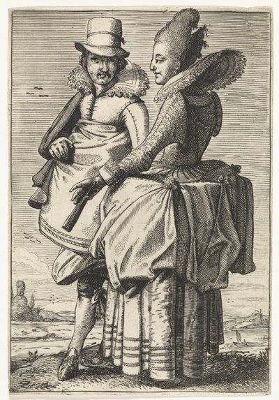 Man en vrouw gekleed volgens de mode van ca. 1625 door Simon Poelenburg (attributed to)
