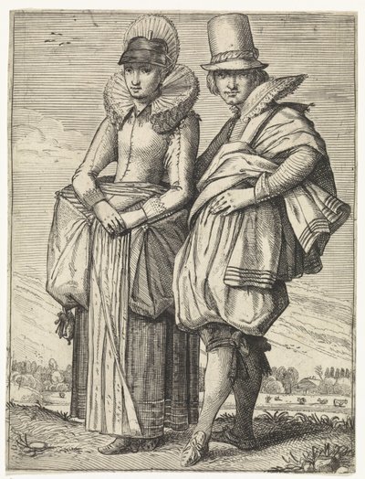 Man en vrouw gekleed volgens de mode van ca. 1625 door Simon Poelenburg (attributed to)