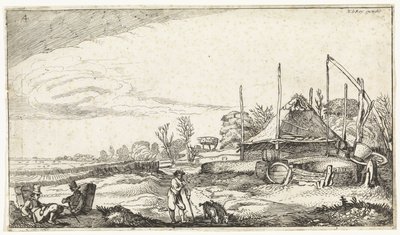 Landschap met rustende marskramers door Simon Poelenburg