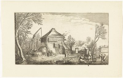 Winterlandschap met boerderij door Simon Poelenburg