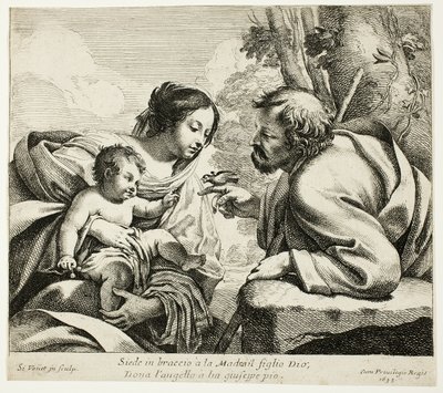 Heilige familie met een vogel door Simon Vouet