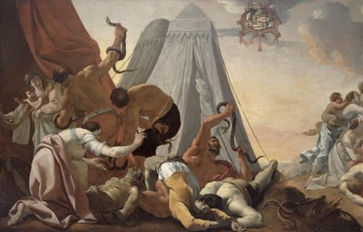 Israëlieten die naar de koperen slang moeten kijken door Simon Vouet