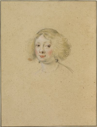 Portret van een Jonge Vrouw met Parel Oorbellen door Simon Vouet