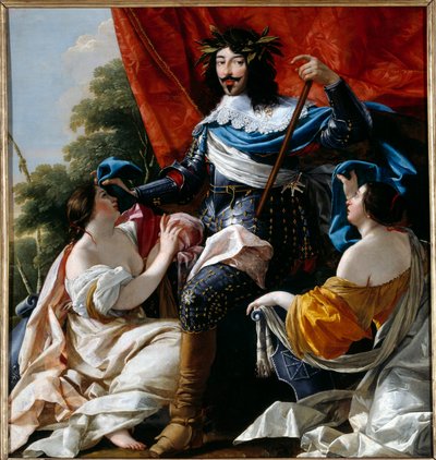 Representatie van de koning van Frankrijk Lodewijk XIII tussen de allegorieën van Frankrijk en Navarra door Simon Vouet