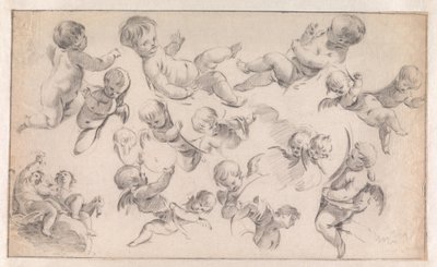 Studie voor een decoratie met putti door Simon Vouet