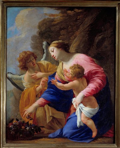 De Maagd en de Engel Schilderij door Simon Vouet (1590-1649) 1641 Caen, Museum voor Schone Kunsten door Simon Vouet