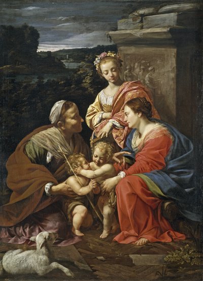 Maagd en kind met Johannes de Doper als jongen, Sint-Elizabeth en Sint-Catharina, 1625-1626 door Simon Vouet