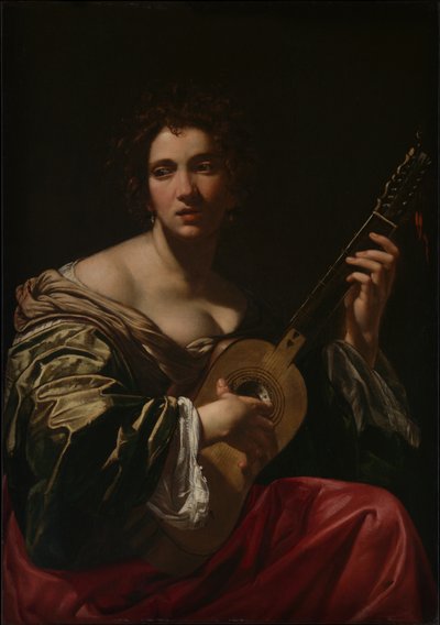 Vrouw die gitaar speelt, ca. 1618 door Simon Vouet