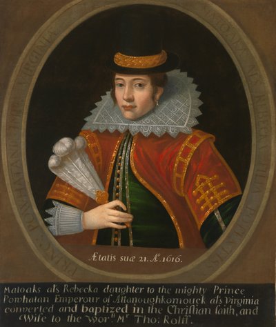 Pocahontas (ca. 1595- 1617), na 1616 (olieverf op doek) door Simon de (after) Passe