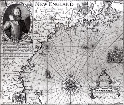 Kaart van de kust van New England, waargenomen en beschreven door kapitein John Smith (1580-1631) 1614, uit 