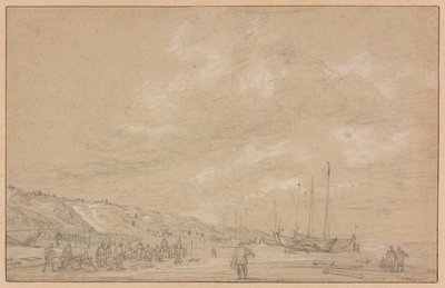 Vissers drogen netten op het strand van Scheveningen door Simon de Vlieger