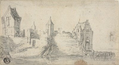 Versterkte gebouwen aan de waterkant door Simon de Vlieger