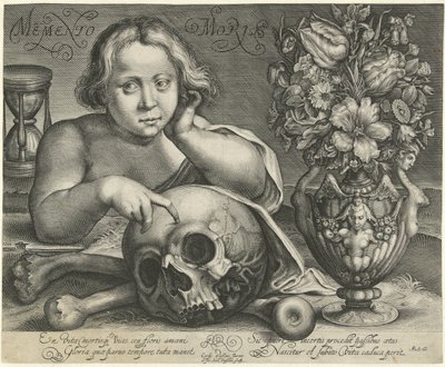 Kind met doodshoofd (Vanitas) door Simon van de Passe