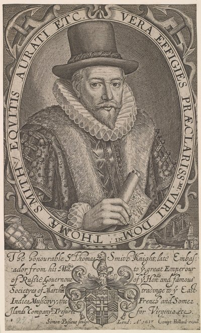 Sir Thomas Smith, eerste gouverneur van de Oost-Indische Compagnie, ambassadeur in Rusland 1604-1605, 1617 door Simon van de Passe