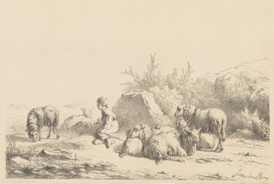 Herder en schapen door Simon van den Berg