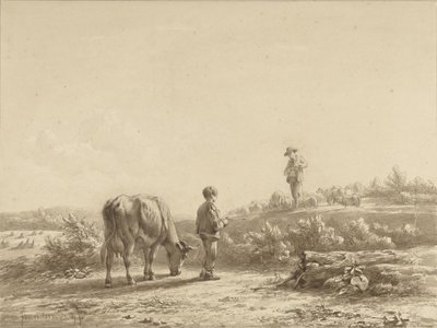 Jongen met koe en schaapherder door Simon van den Berg