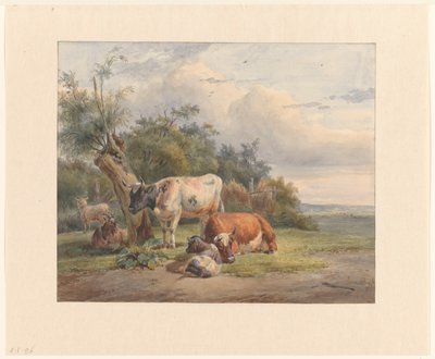 Landschap met vee bij een boom door Simon van den Berg