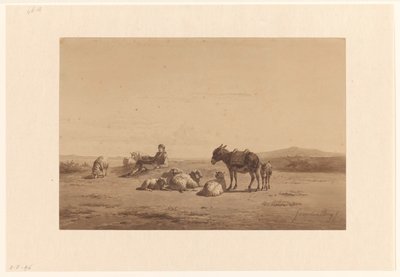 Rustende schaapherder met ezel door Simon van den Berg