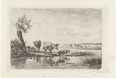 Weidelandschap met koeien bij water door Simon van den Berg