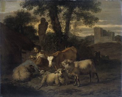 Italiaans Landschap met Herderin en Kudde door Simon van der Does