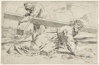 Christus bezwijkt onder het gewicht van het kruis door Simone Cantarini