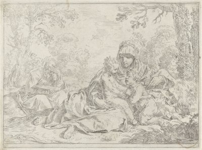 Heilige Familie met de jonge Johannes de Doper door Simone Cantarini