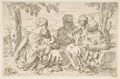 Heilige Familie met Sint-Elizabeth en Sint-Jan de Doper door Simone Cantarini