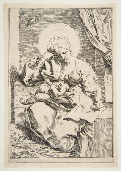 Madonna en Kind met een vogel, ca. 1635-1636 door Simone Cantarini