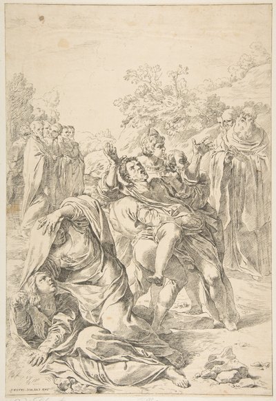 Sint Benedictus die een demon uitdrijft door Simone Cantarini