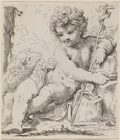 De Heilige Johannes als Kind door Simone Cantarini