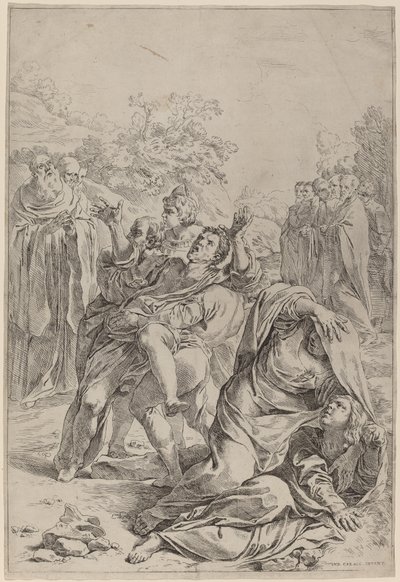 Sint Benedictus geneest de Bezetene door Simone Cantarini after Lodovico Carracci