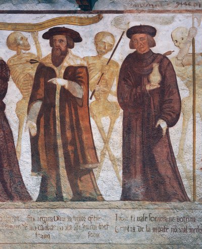 De dood met de hertog en de dokter, detail uit De Dodendans door Simone II Baschenis