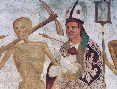 De bisschop en de dood (detail uit De dans van de dood) door Simone II Baschenis