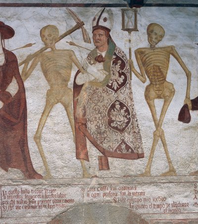 De bisschop en de dood (detail) door Simone II Baschenis