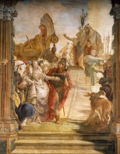 De ontmoeting van Marcus Antonius en Cleopatra (detail) door Simone II Baschenis