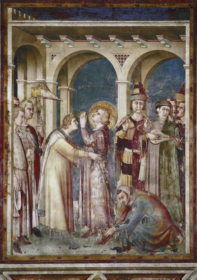 Fresco van het leven van Sint Martin (detail van Sint Martin als ridder) door Simone Martini
