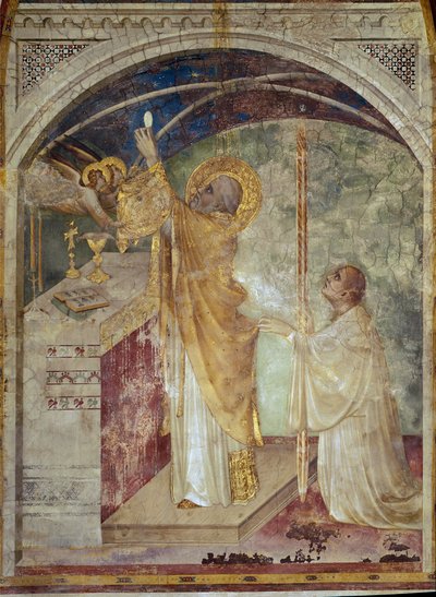 Fresco van het leven van Sint Martin (de wonderbaarlijke mis van Sint Martin van Tours) door Simone Martini