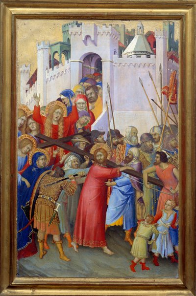 Het dragen van het kruis door Simone Martini