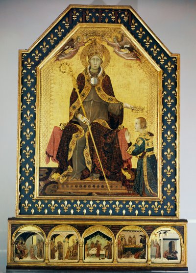 Sint Lodewijk bisschop van Toulouse kroont zijn broer Robert van Anjou, koning van Napels door Simone Martini