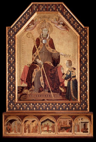 Sint Lodewijk van Anjou kroont Robert I van Napels (1277-1343) door Simone Martini