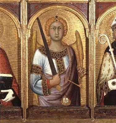 St. Michael, detail van het altaarstuk van SS Geminianus, Michael en Augustinus, c.1319 (detail) door Simone Martini