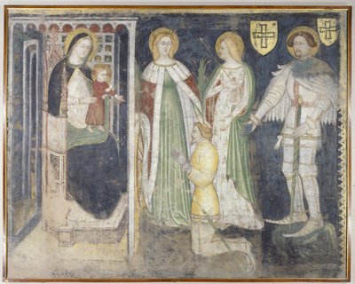 Madonna en Kind met St. Catharina, St. Ursula, St. Joris en de patroon, Theodoricus van Chur door Simone da Corbetta