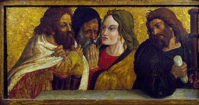 Laatste Avondmaal, detail van predella van polyptiek door Simone da Firenze, Kerk van Santi Pietro e Paolo, San Chirico Raparo (Potenza), Basilicata, Italië door Simone da Firenze