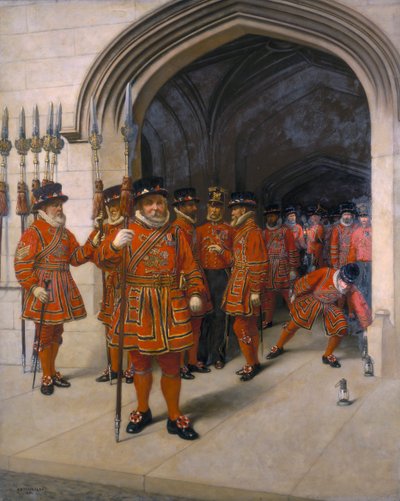 De Yeomen van de Wacht doorzoeken de crypte van het Parlement door Sir Arthur Temple Felix Clay