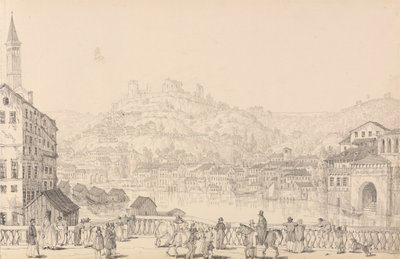 Album van 30 Zichten in Tirol en Italië: Stad Verona en Kasteel van San Pietro vanaf een andere brug, 1 nov. 1840 door Sir Charles D