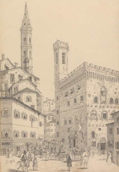 Album van 30 uitzichten in Tirol en Italië: Zuidelijk uitzicht op de Barqello of staatsgevangenis en de torenspits van de Badia 3 mei 1842 door Sir Charles D