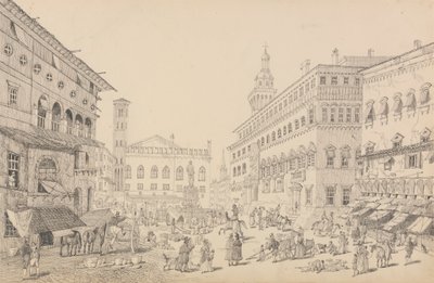 Album met 30 uitzichten in Tirol en Italië: plein in Bologna, kathedraal en paleis van de pauselijke legaat 12 nov. 1840 door Sir Charles D