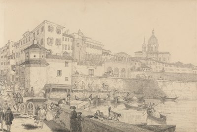 Album van 30 Zichten in Tirol en Italië: Zicht op Casino Pecori aan de Lung Arno, Residentie van Sir Charles D